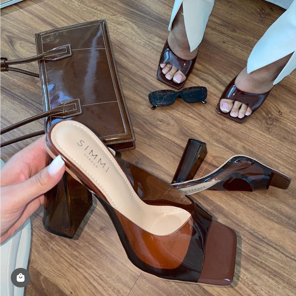 Simmi Brown Clear Block Heel Mules